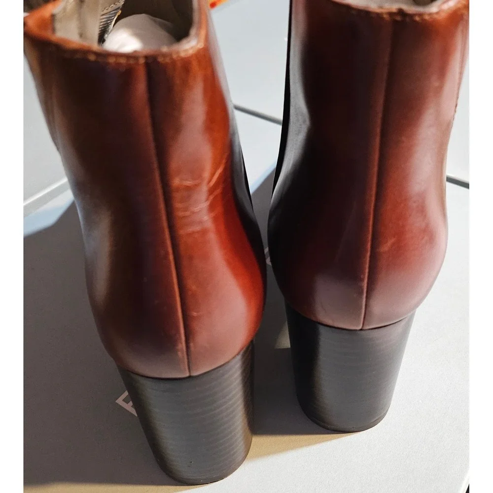 Rockport TN Lynix Ankle‎ Boots Havane Leather Block Heel Zip Womens 6M CG8352